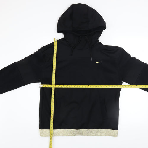 Nike Women's Black Hoodie Small Gold Trim Pullover Fleece Sweatshirt