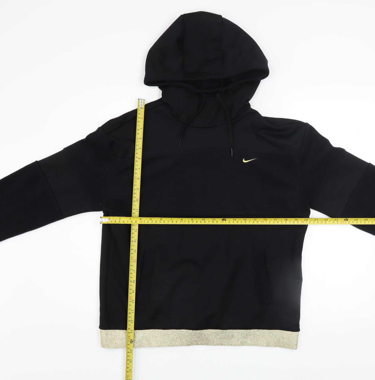 Nike Women's Black Hoodie Small Gold Trim Pullover Fleece Sweatshirt