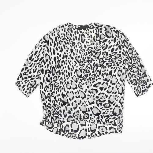 Topshop Women's Black Animal Print Wrap Blouse UK 6