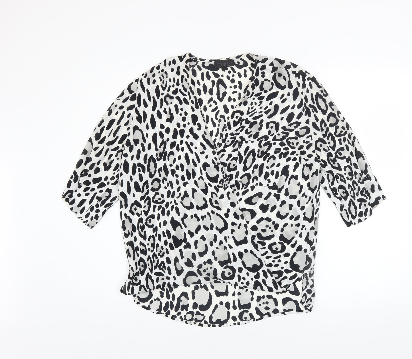 Topshop Women's Black Animal Print Wrap Blouse UK 6