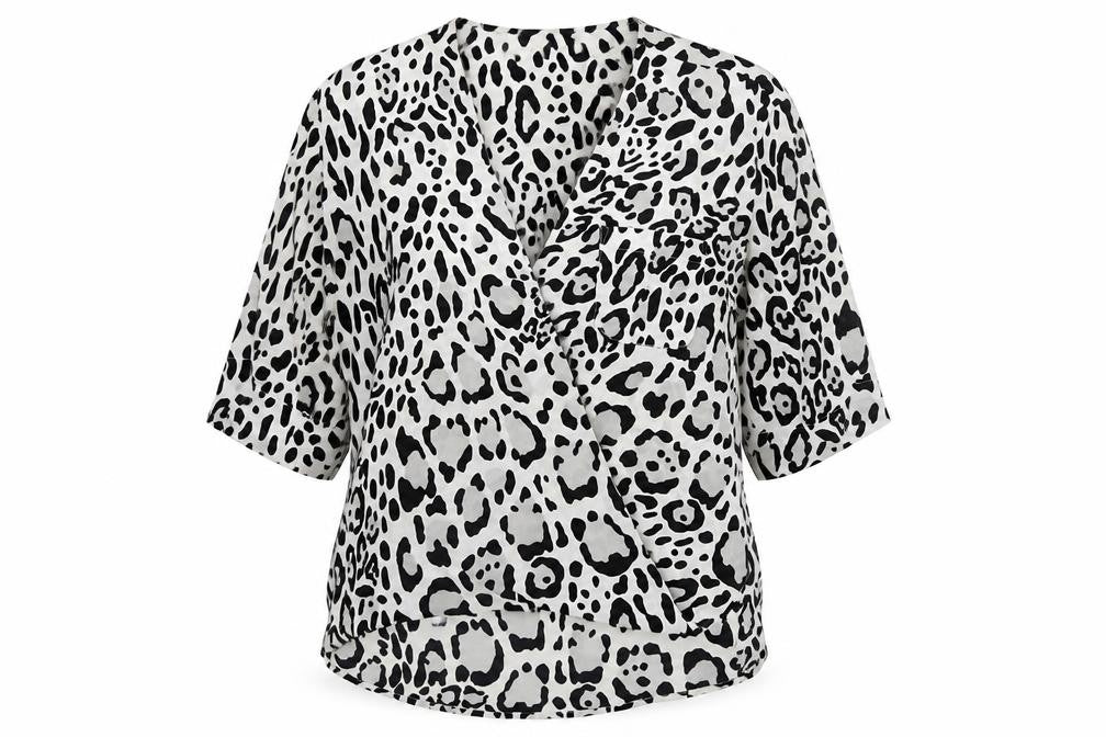 Topshop Women's Black Animal Print Wrap Blouse UK 6