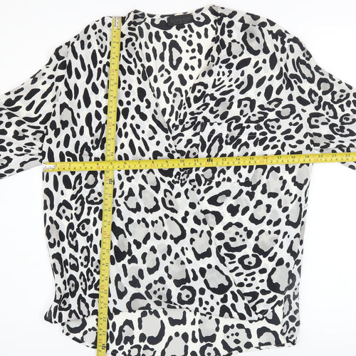 Topshop Women's Black Animal Print Wrap Blouse UK 6