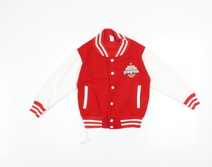 Just Hoods Boys Red Varsity Jacket Liverpool Logo Size 5-6 Years