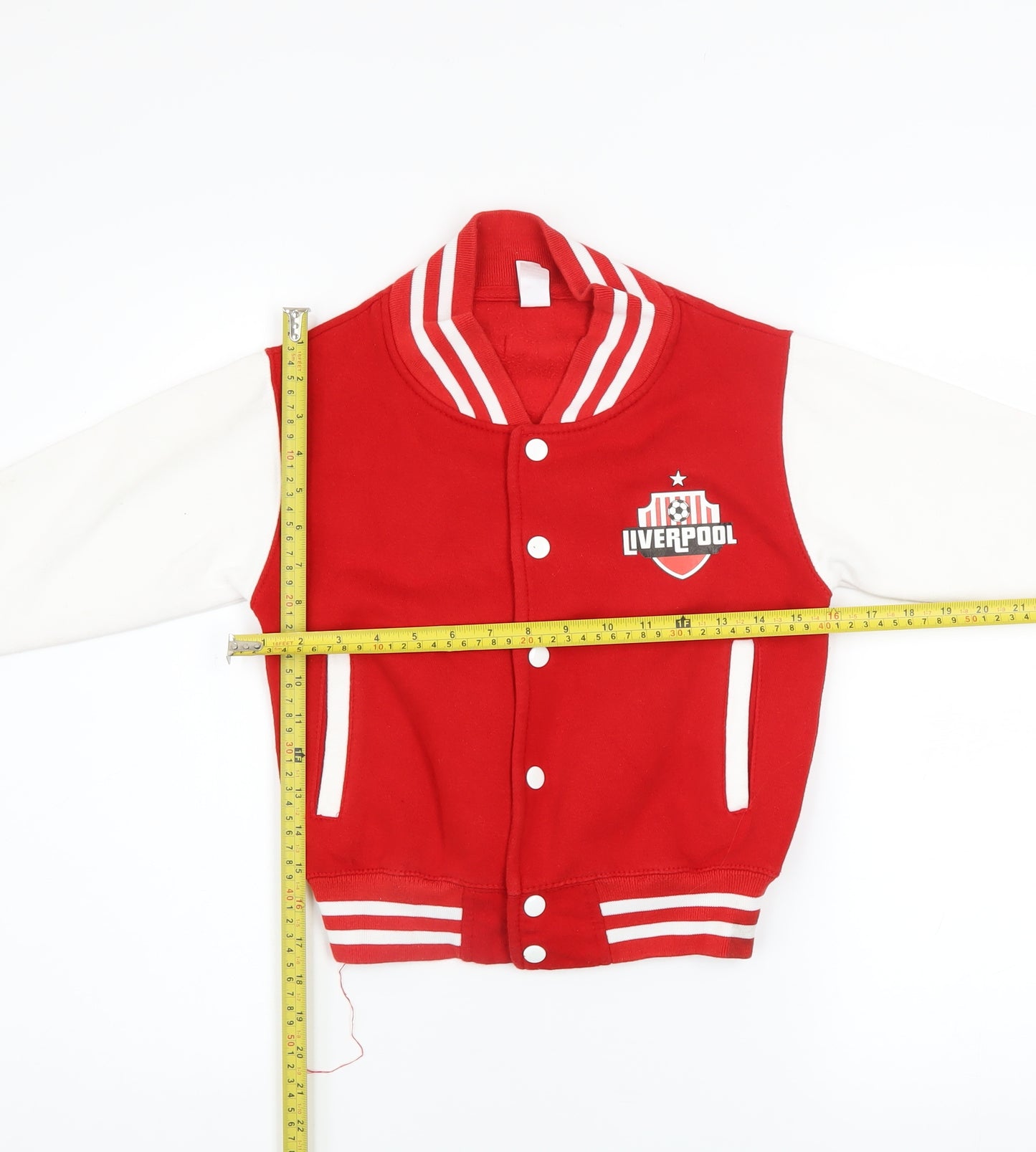 Just Hoods Boys Red Varsity Jacket Liverpool Logo Size 5-6 Years