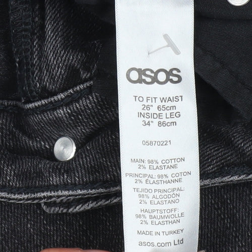 ASOS Womens Black Straight Jeans Size 8 Regular Fit 26W 34L Stretch Denim