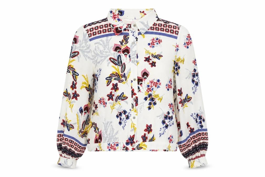 Front view of Angeleye Women's Multicoloured Floral Collared Long Sleeve Tunic Blouse UK 10