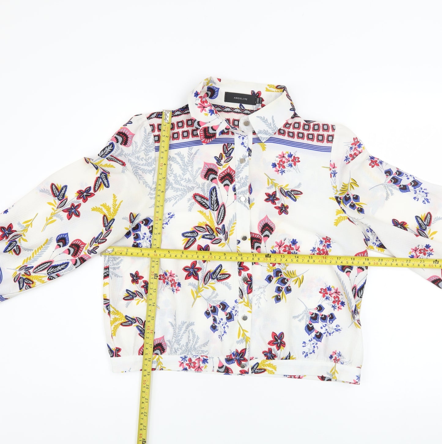 Angeleye Women's Multicoloured Floral Collared Long Sleeve Tunic Blouse UK 10