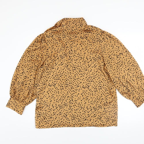 Zibilondon Womens Brown Polka Dot High Neck Long Sleeve Blouse Size 8