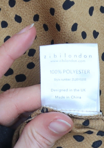 Zibilondon Womens Brown Polka Dot High Neck Long Sleeve Blouse Size 8
