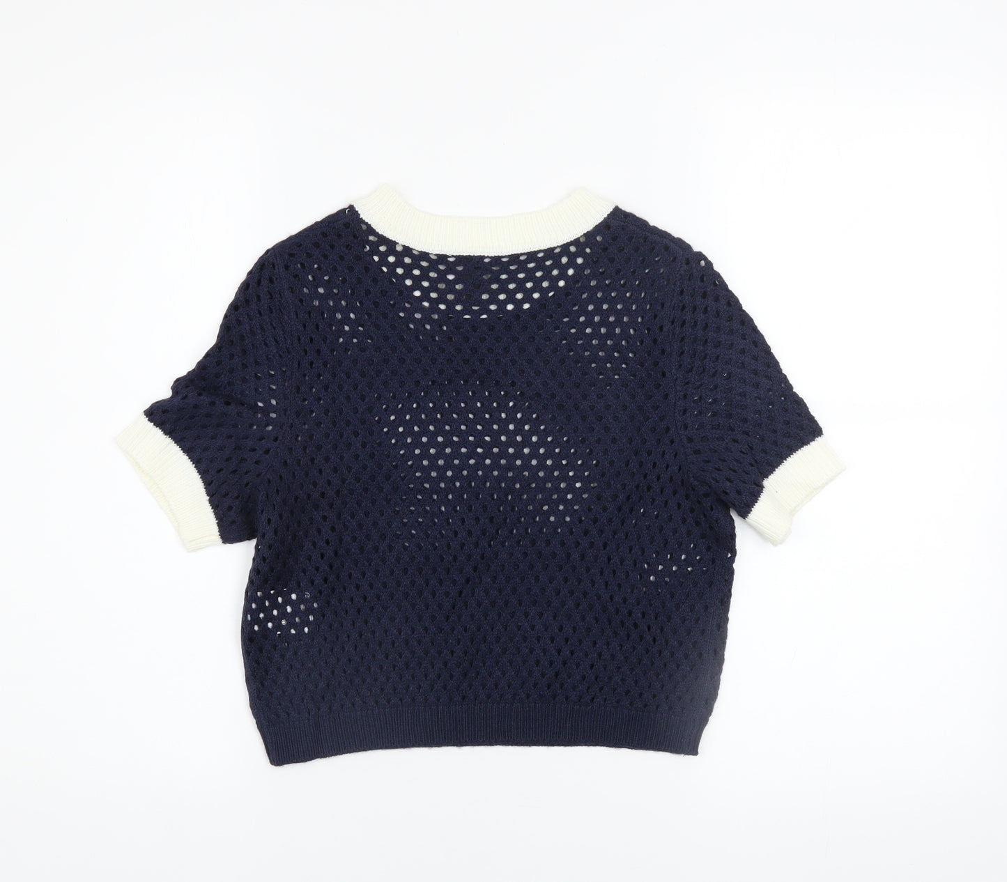 H&M Divided Women's Blue Crochet Knit Cropped Short Sleeve Top Size S