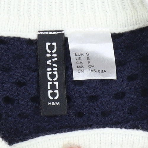 H&M Divided Women's Blue Crochet Knit Cropped Short Sleeve Top Size S