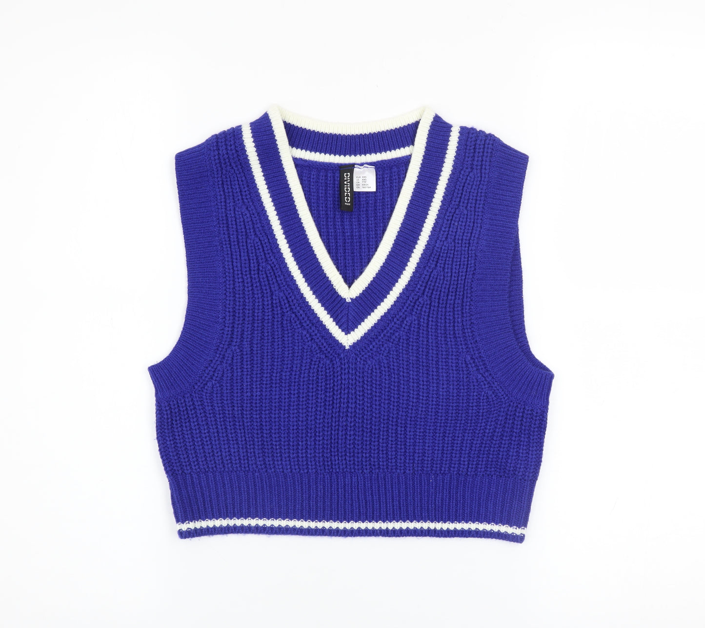 H&M Women's Blue V-Neck Sleeveless Knit Jumper Vest 2XS