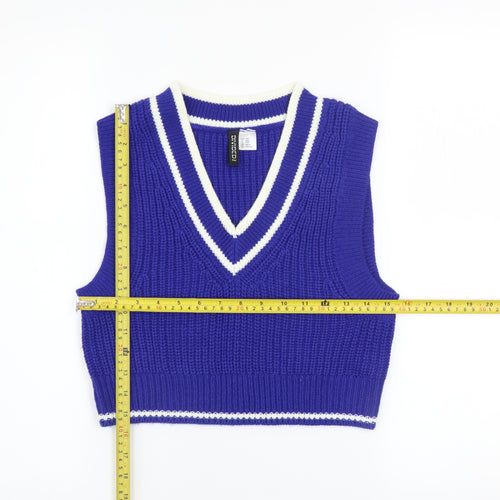 H&M Women's Blue V-Neck Sleeveless Knit Jumper Vest 2XS