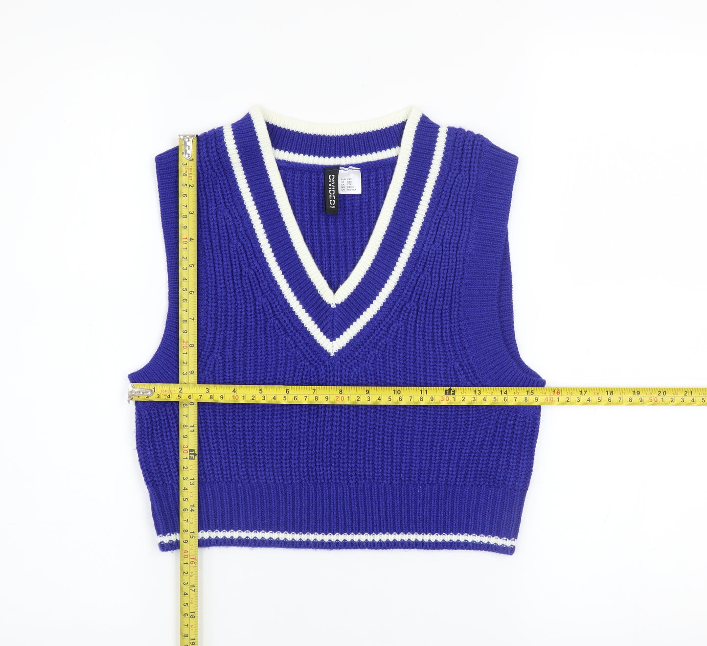 H&M Women's Blue V-Neck Sleeveless Knit Jumper Vest 2XS