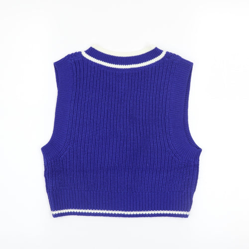 H&M Women's Blue V-Neck Sleeveless Knit Jumper Vest 2XS