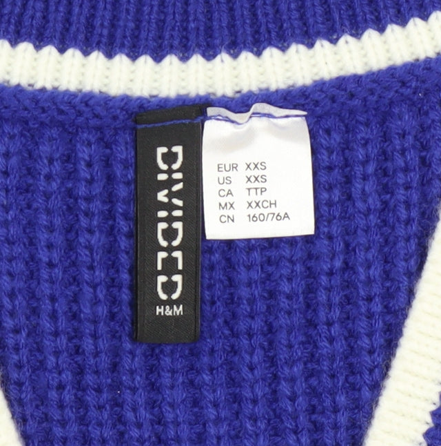 H&M Women's Blue V-Neck Sleeveless Knit Jumper Vest 2XS