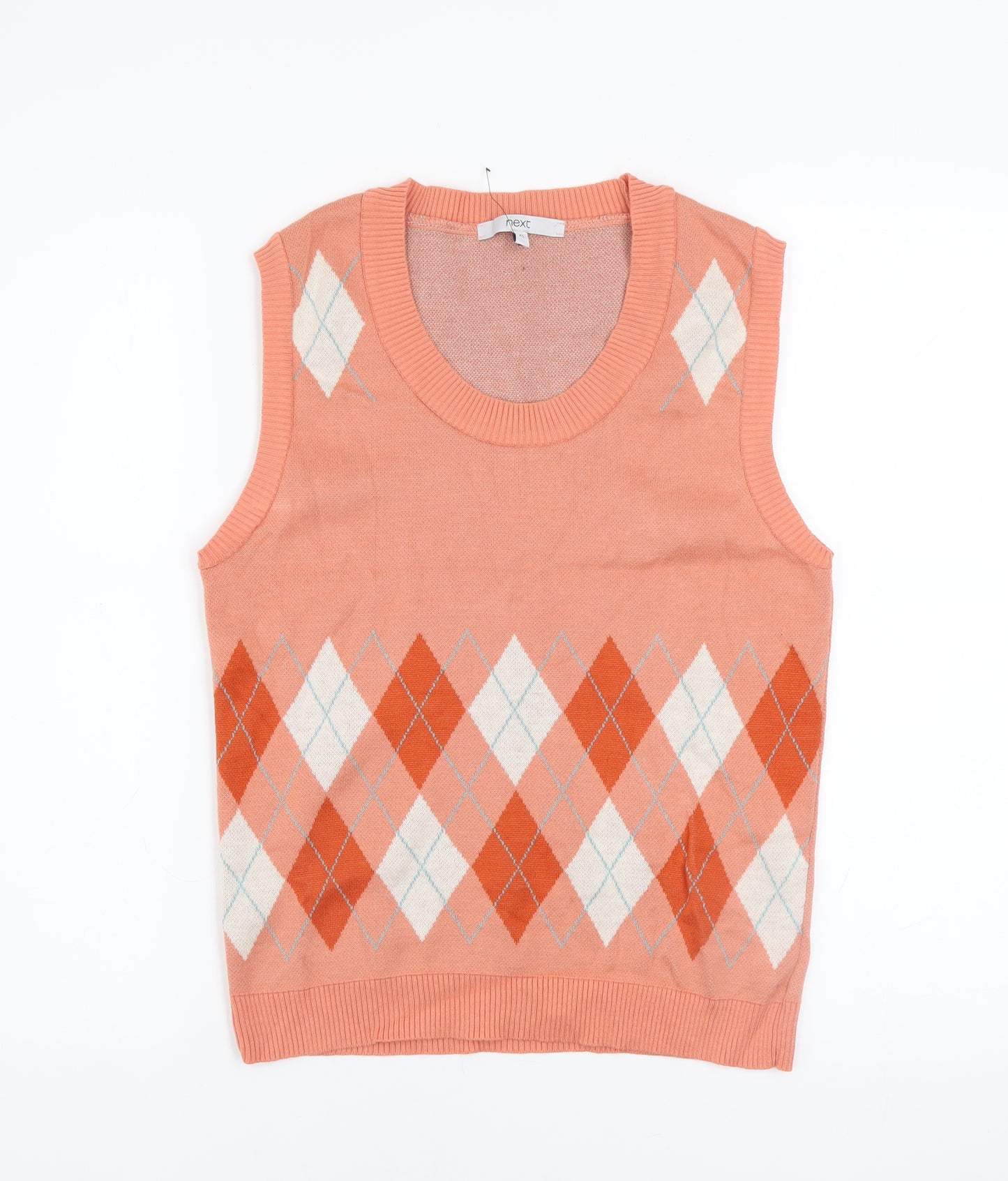 Next Men's Orange Argyle Sleeveless Knit Jumper Vest XS
