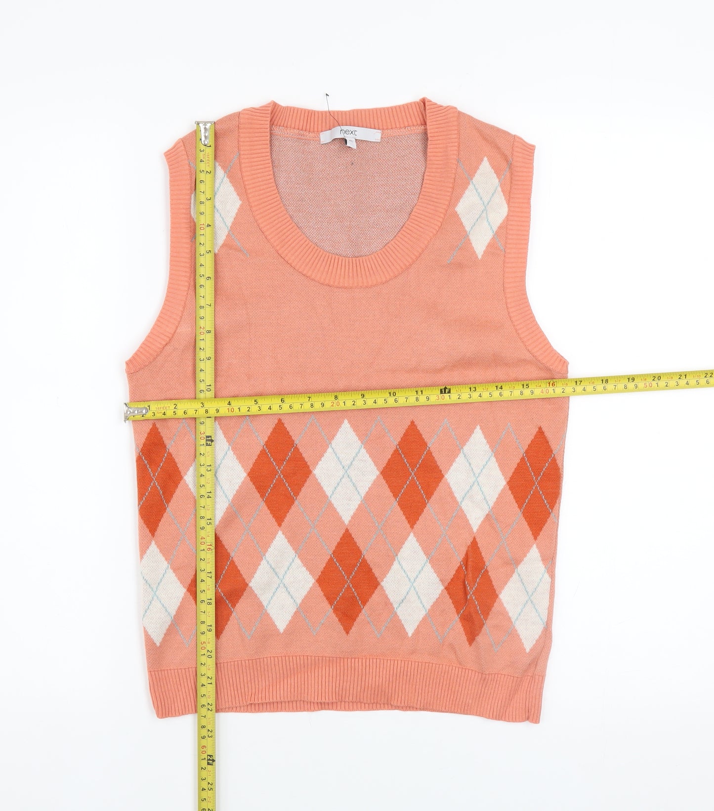 Next Men's Orange Argyle Sleeveless Knit Jumper Vest XS