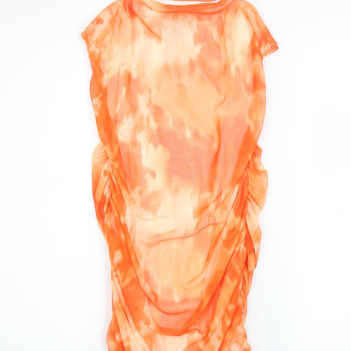 Pink Vanilla Women Orange Tie Dye Bodycon Ruched Dress Size 12