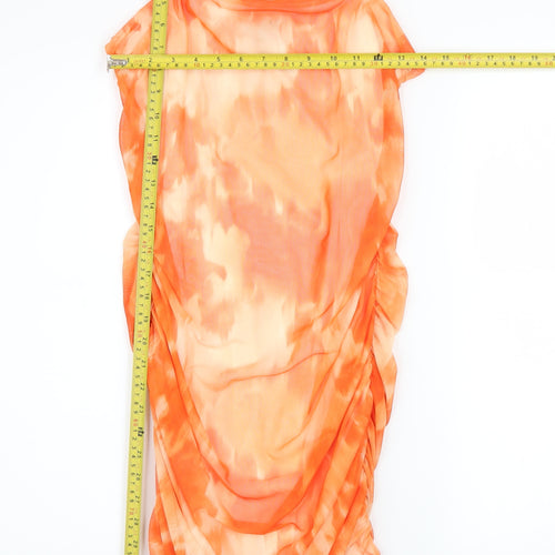 Pink Vanilla Women Orange Tie Dye Bodycon Ruched Dress Size 12
