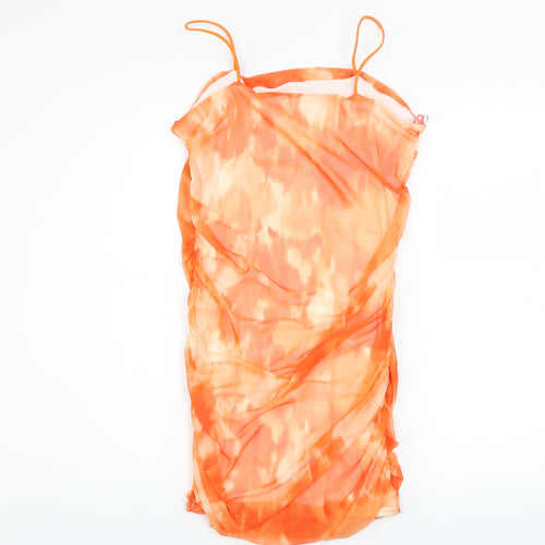 Pink Vanilla Women Orange Tie Dye Bodycon Ruched Dress Size 12