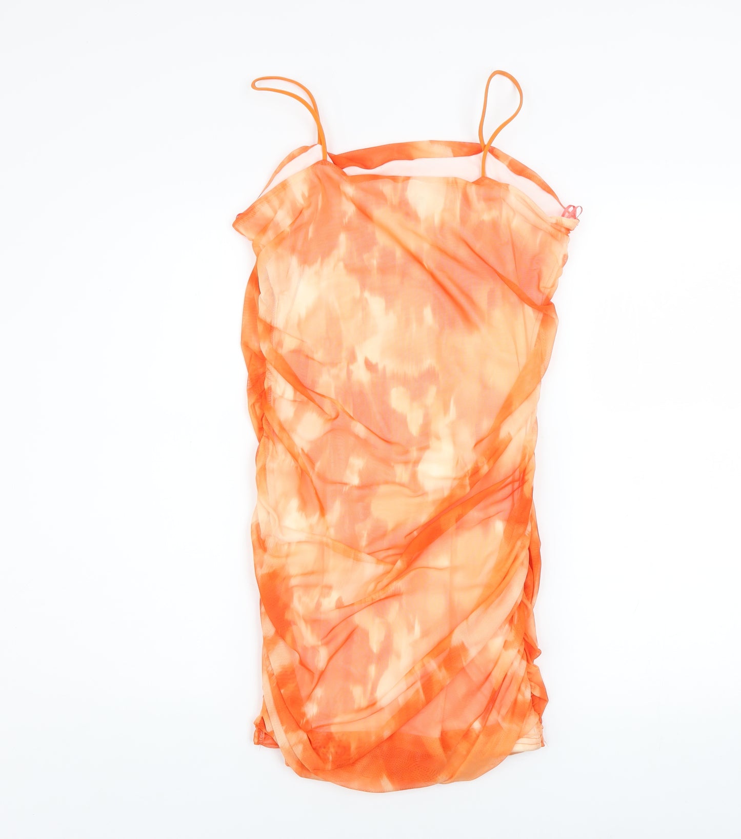 Pink Vanilla Women Orange Tie Dye Bodycon Ruched Dress Size 12