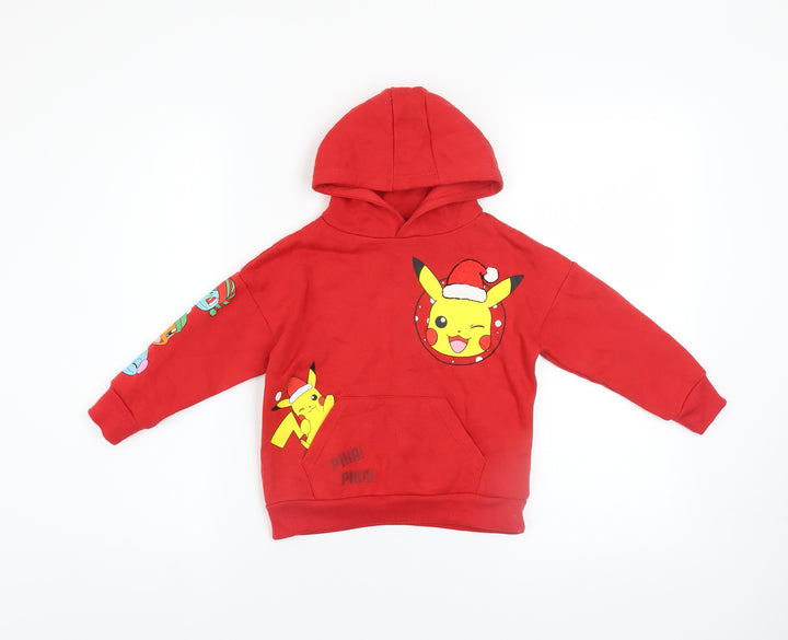 Pokémon Boys Red Pikachu Christmas Hoodie 3-4 Years Pullover Graphic Sweatshirt
