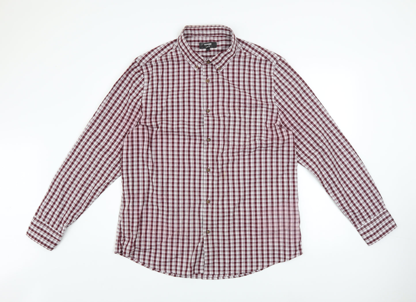 Dunnes Stores Men's Red Check Slim Fit Long Sleeve Casual Shirt XL