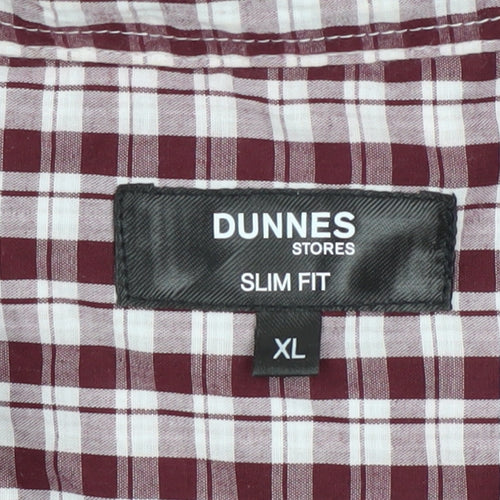 Dunnes Stores Men's Red Check Slim Fit Long Sleeve Casual Shirt XL