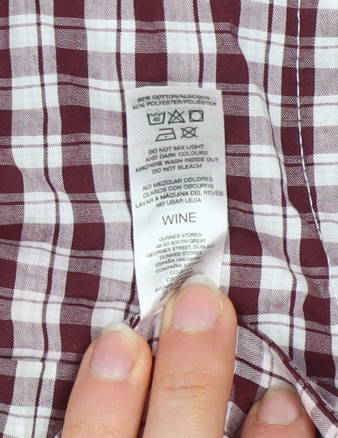 Dunnes Stores Men's Red Check Slim Fit Long Sleeve Casual Shirt XL