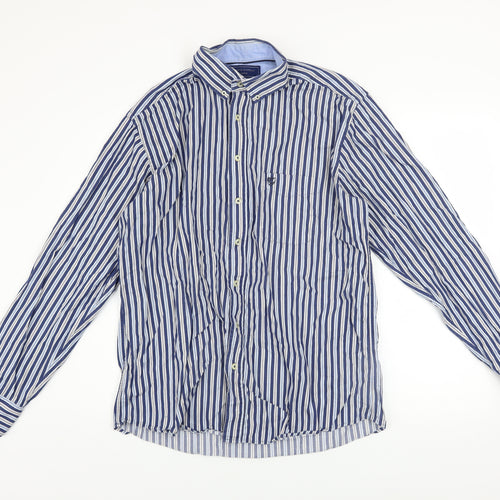 Marco Capelli Men's Blue Striped Cotton Button-Up Shirt Size L