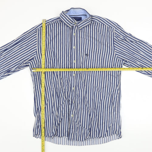 Marco Capelli Men's Blue Striped Cotton Button-Up Shirt Size L