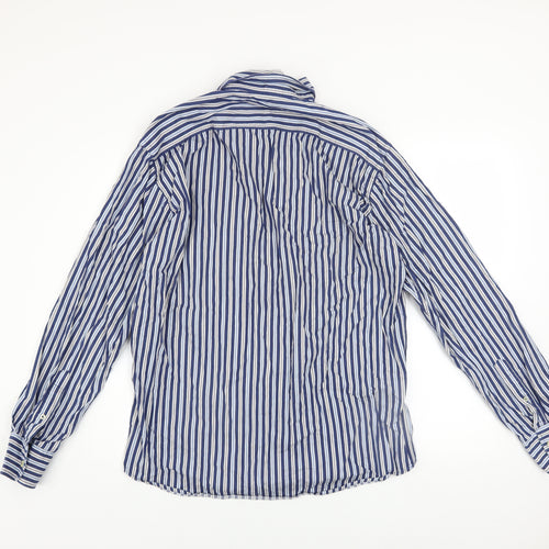 Marco Capelli Men's Blue Striped Cotton Button-Up Shirt Size L