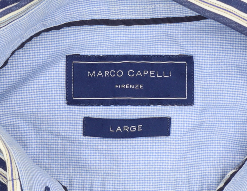 Marco Capelli Men's Blue Striped Cotton Button-Up Shirt Size L