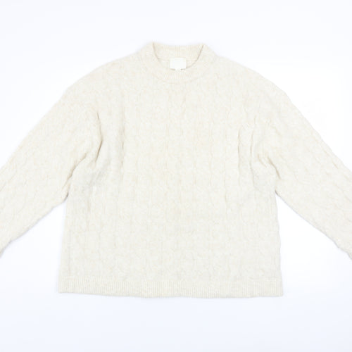 H&M Women Ivory Cable-Knit Wool Blend Mock Neck Jumper Size 8