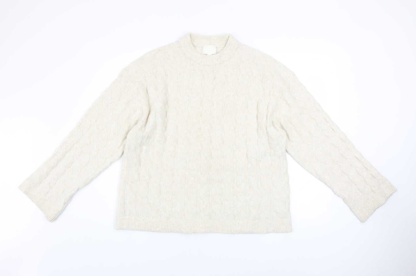 H&M Women Ivory Cable-Knit Wool Blend Mock Neck Jumper Size 8