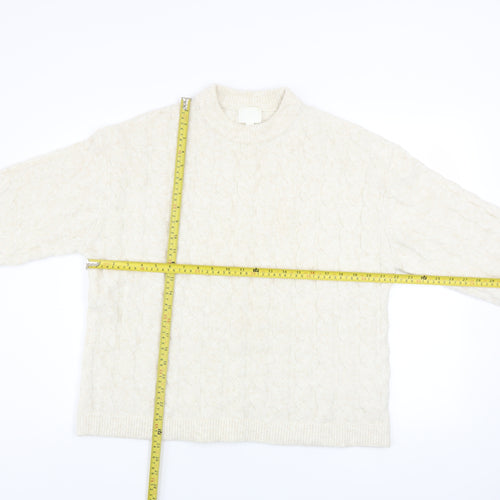 H&M Women Ivory Cable-Knit Wool Blend Mock Neck Jumper Size 8