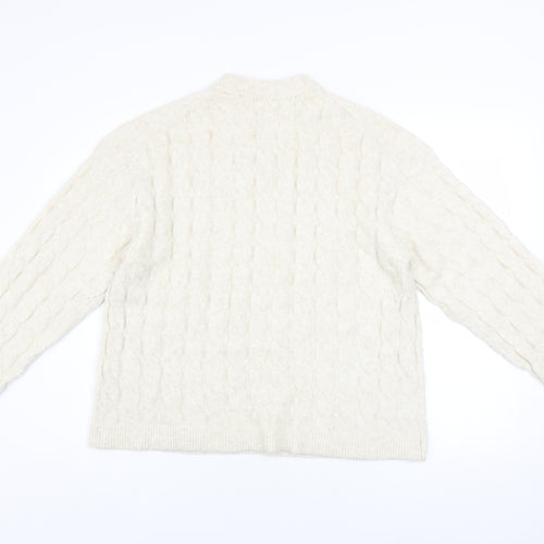 H&M Women Ivory Cable-Knit Wool Blend Mock Neck Jumper Size 8