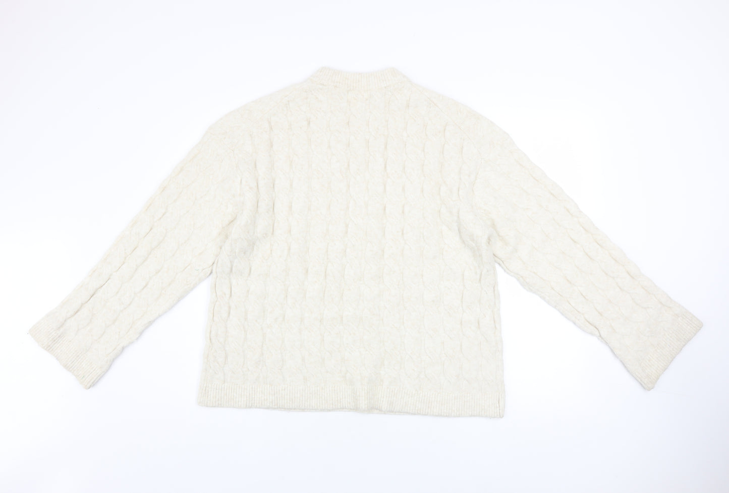 H&M Women Ivory Cable-Knit Wool Blend Mock Neck Jumper Size 8