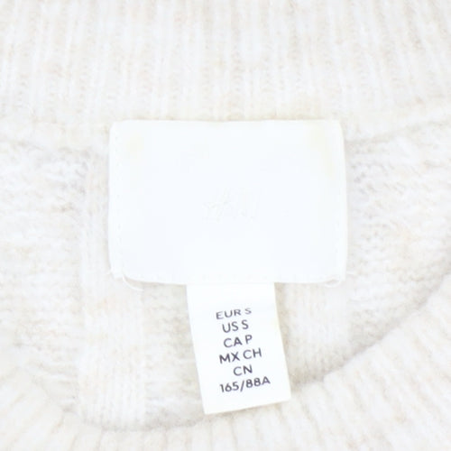 H&M Women Ivory Cable-Knit Wool Blend Mock Neck Jumper Size 8