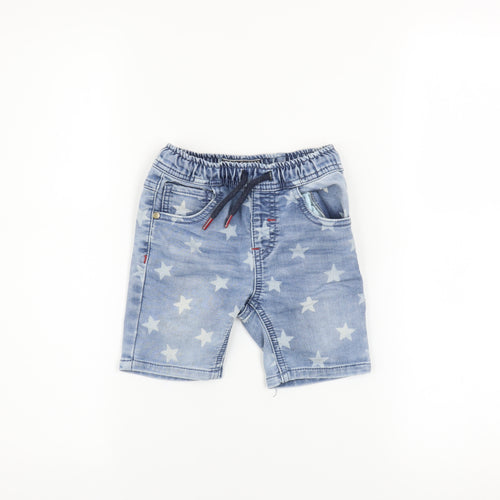 Next Boys Blue Star Print Denim Chino Shorts Size 2 Years Elastic Waist