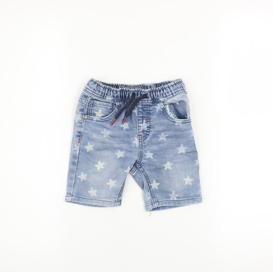Next Boys Blue Star Print Denim Chino Shorts Size 2 Years Elastic Waist