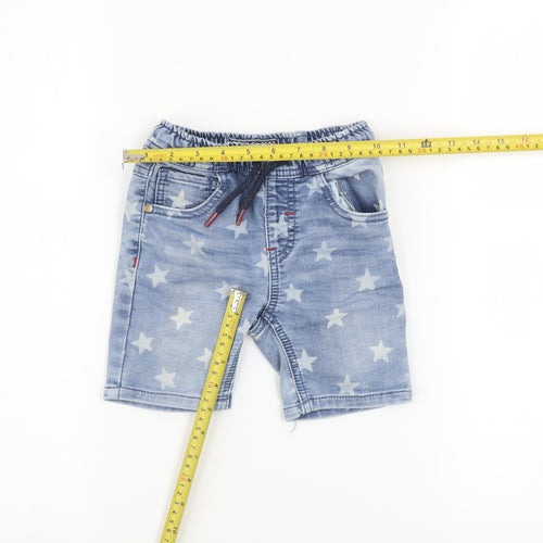 Next Boys Blue Star Print Denim Chino Shorts Size 2 Years Elastic Waist