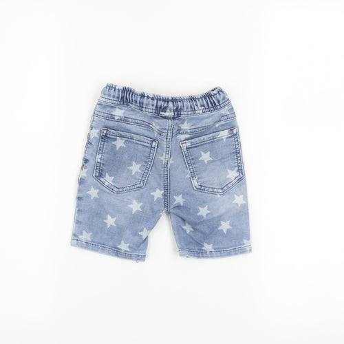 Next Boys Blue Star Print Denim Chino Shorts Size 2 Years Elastic Waist