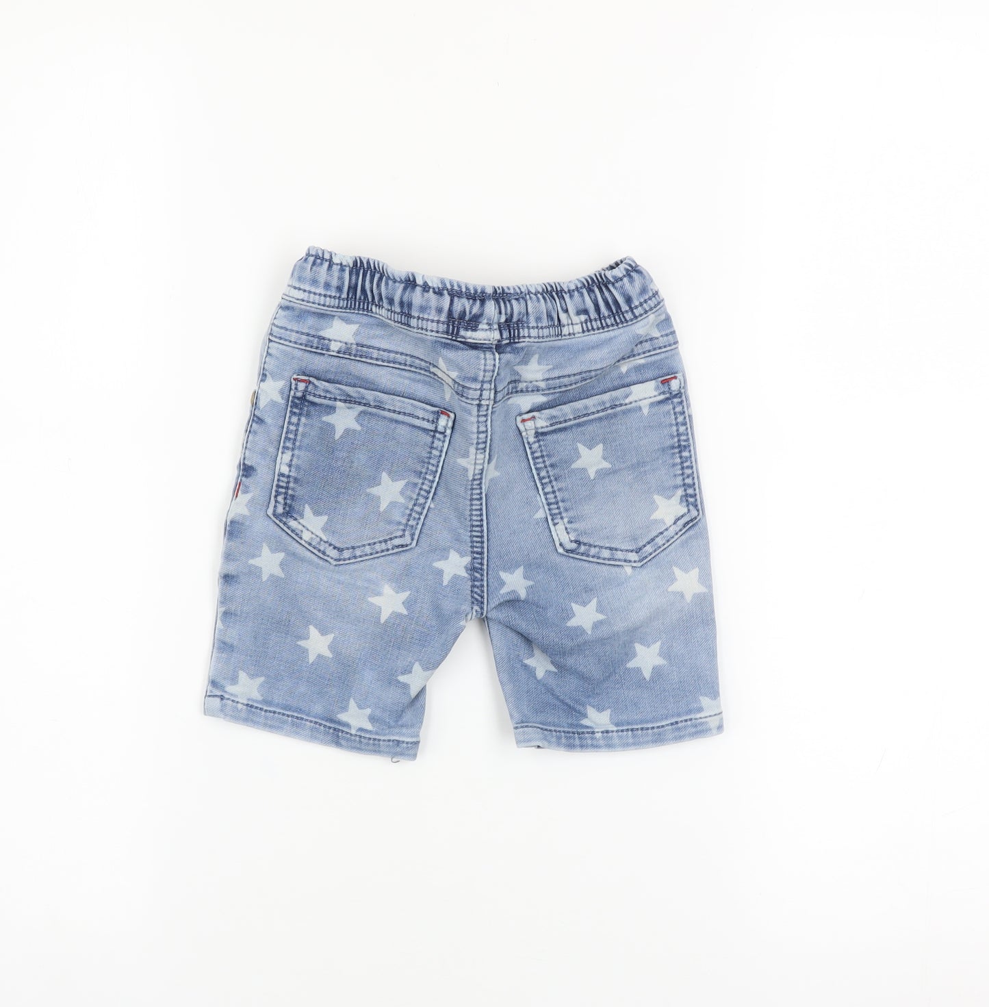 Next Boys Blue Star Print Denim Chino Shorts Size 2 Years Elastic Waist