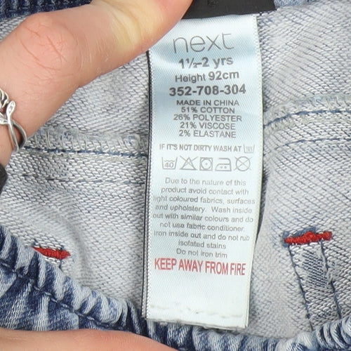 Next Boys Blue Star Print Denim Chino Shorts Size 2 Years Elastic Waist
