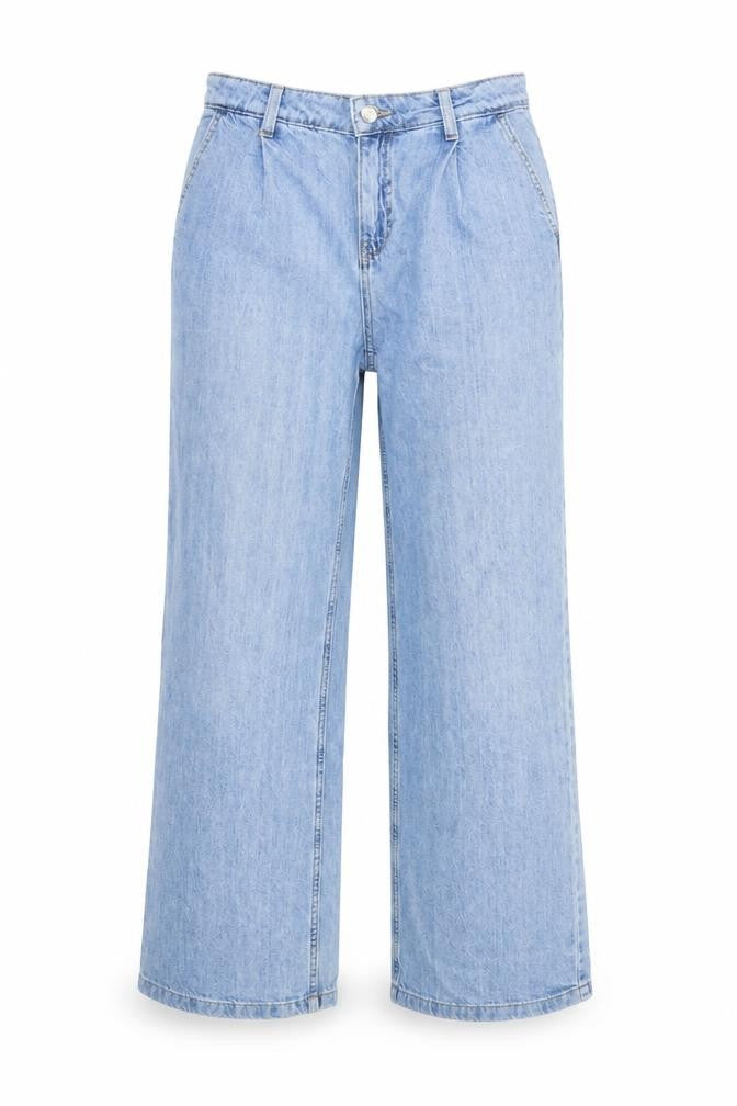 Front view of Mango Women's Blue Wide-Leg Relaxed Fit Denim Jeans, size 6