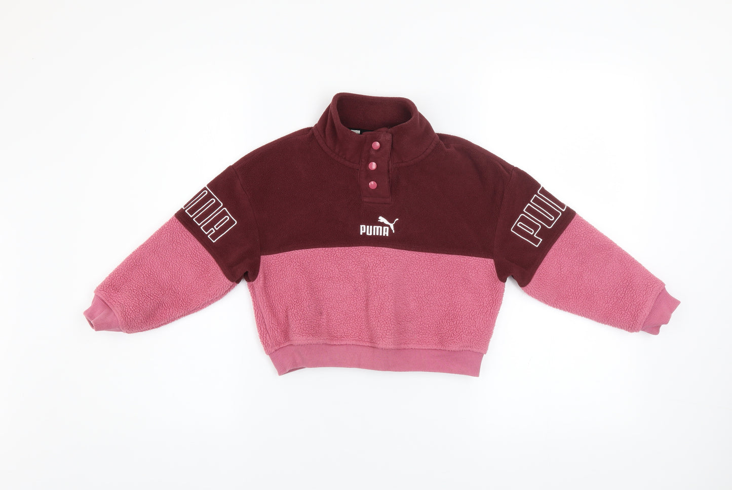 Puma Girls Pink Colourblock Fleece Pullover Sweatshirt 7-8 Years