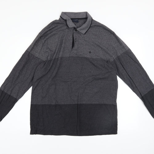 Highstil Men’s Grey Classic Fit Cotton Long Sleeve Button-Up Polo Shirt M