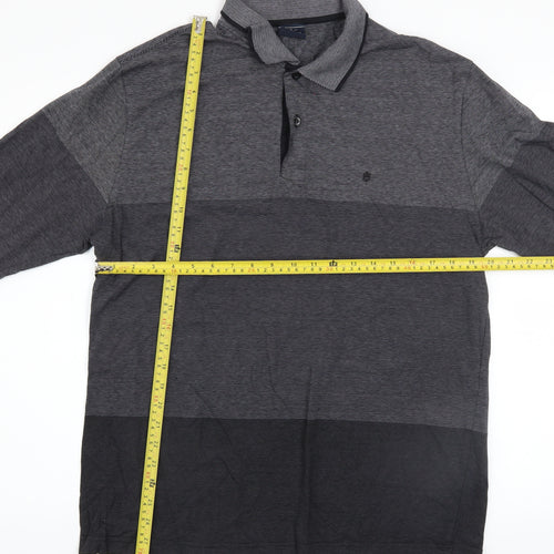 Highstil Men’s Grey Classic Fit Cotton Long Sleeve Button-Up Polo Shirt M